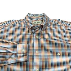 Orvis Co Sporting Traditions Plaid Mens Large Long Sleeve Button Front Red Blue